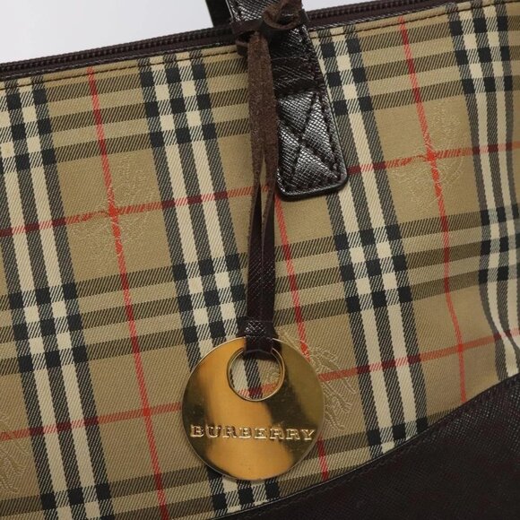 BURBERRY Nova Check Hand Bag Canvas Beige Brown gold Auth - Picture 8 of 16